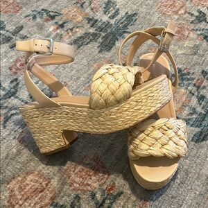 Marc Fisher Steel Raffia Platform Sandals